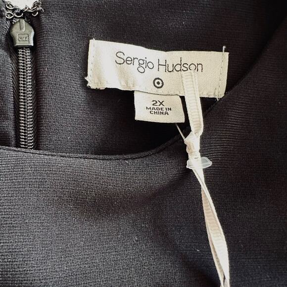 Sergio Hudson X Target Dress Black Strong Shoulder Long Sleeve Midi Plus Size 2X - Picture 3 of 13
